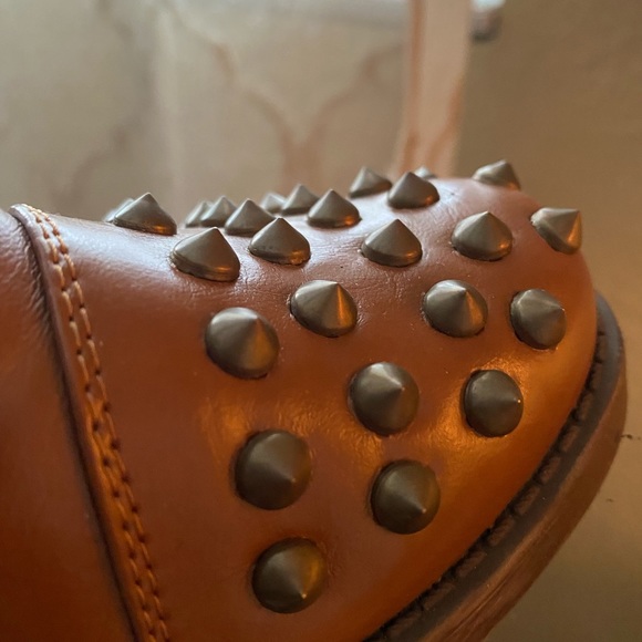 Studded Cognac Combat Boots - Picture 2 of 3